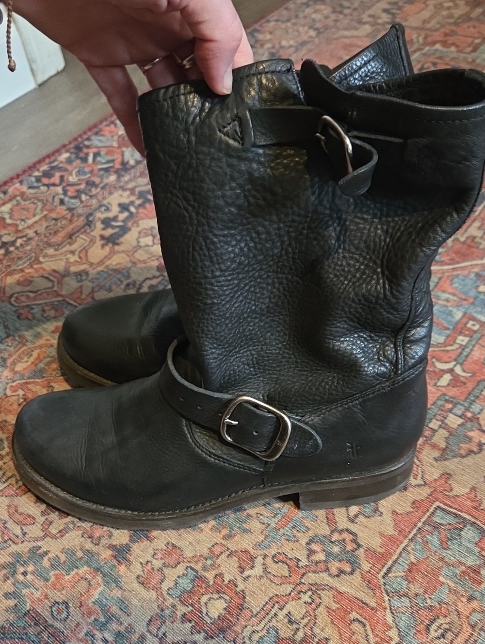 Frye Veronica Black Leather Moto Boots Size 8.5 - Picture 3 of 13